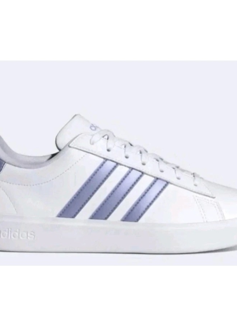 Adidas Womens White Sneakers with Light Purple Stripes Gand Court 2.0